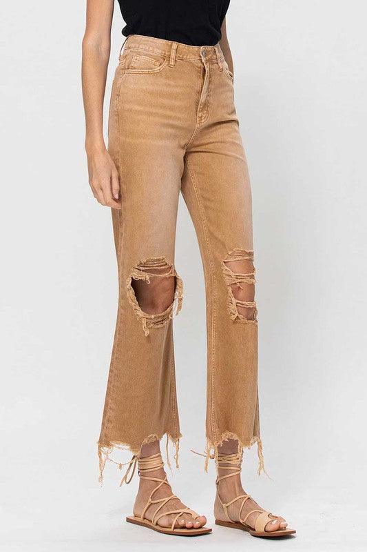 90's Vintage High Rise Crop Flare Jeans - Jeans