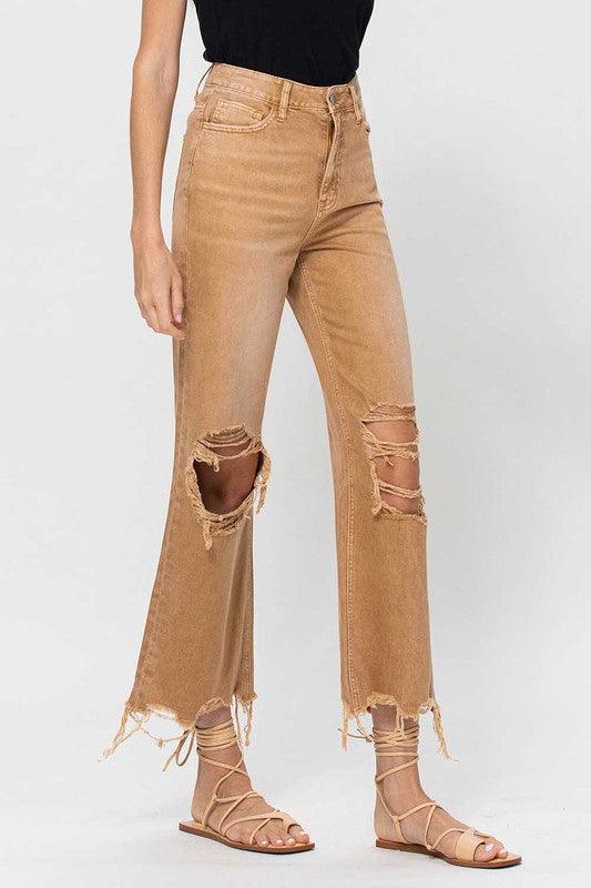 90's Vintage High Rise Crop Flare Jeans - Jeans