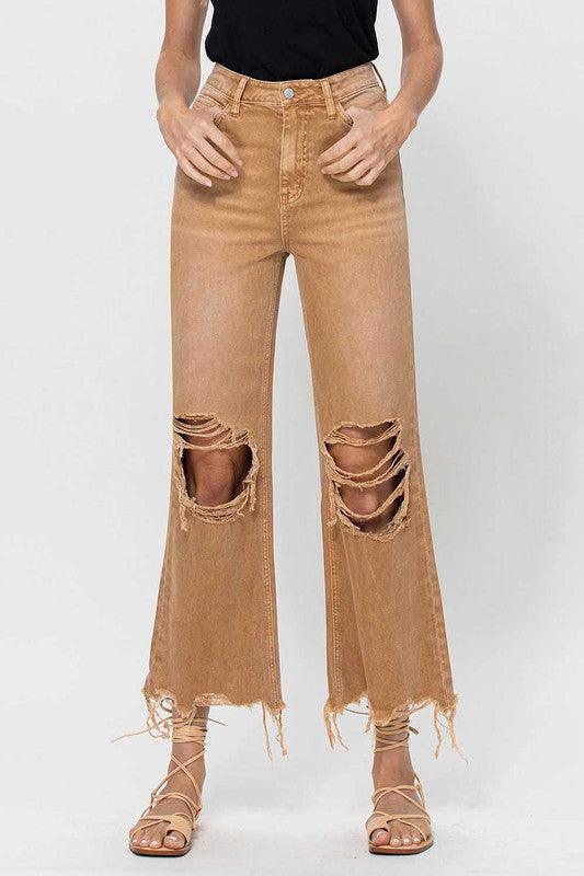 90's Vintage High Rise Crop Flare Jeans - Jeans