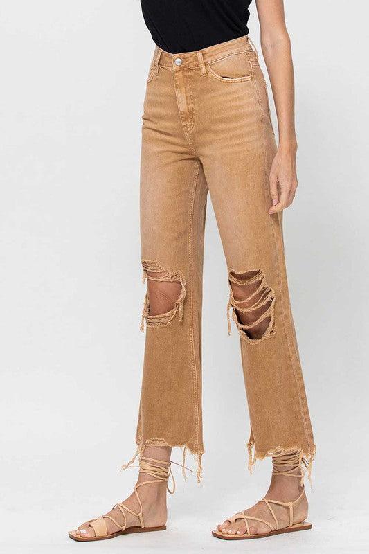 90's Vintage High Rise Crop Flare Jeans - Jeans