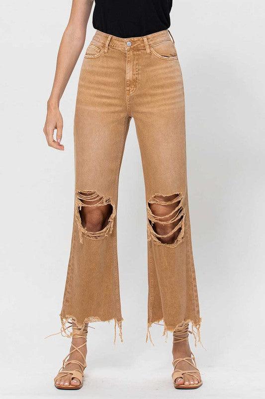 90's Vintage High Rise Crop Flare Jeans - Jeans