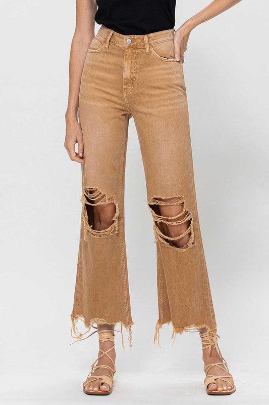 90's Vintage High Rise Crop Flare Jeans - Jeans