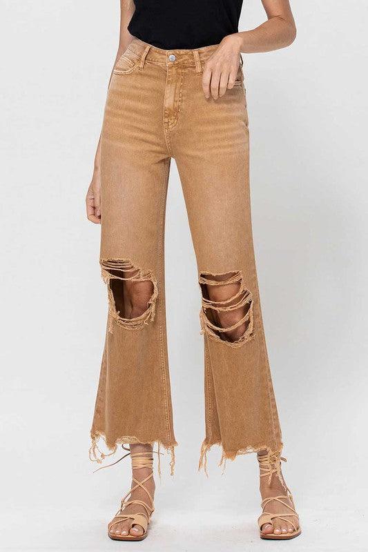 90's Vintage High Rise Crop Flare Jeans - Jeans