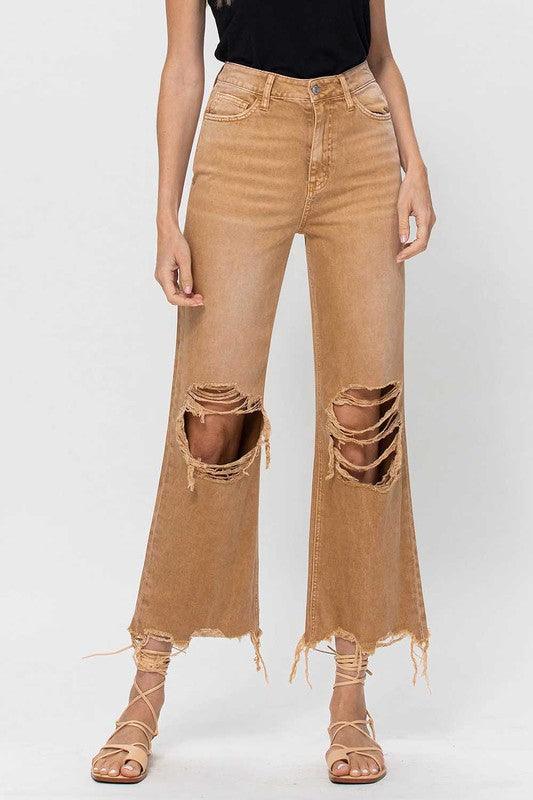 90's Vintage High Rise Crop Flare Jeans - Jeans