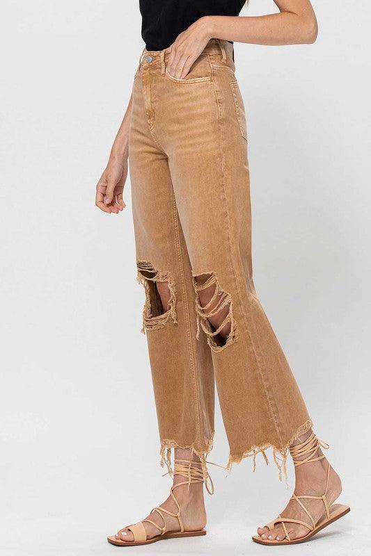 90's Vintage High Rise Crop Flare Jeans - Jeans