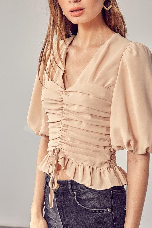 Puff Sleeve Cinched Blouse - Blouse