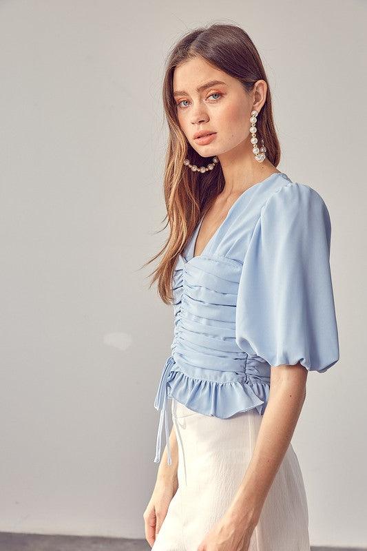 Puff Sleeve Cinched Blouse - Blouse