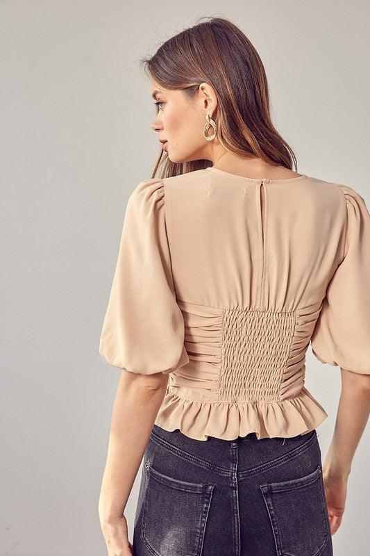 Puff Sleeve Cinched Blouse - Blouse