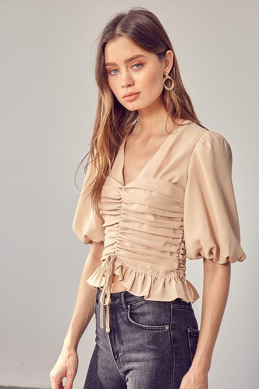 Puff Sleeve Cinched Blouse - Blouse