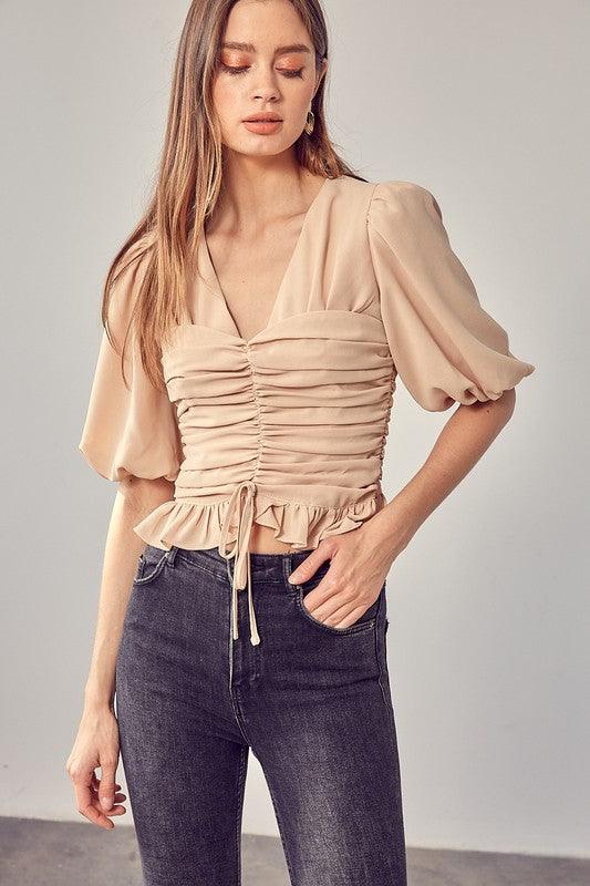 Puff Sleeve Cinched Blouse - Blouse