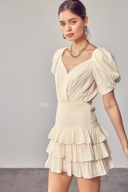 Do + Be Collection Puff Sleeves Ruffle Dress