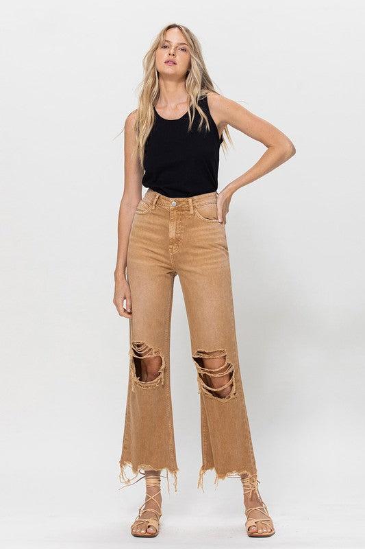 90's Vintage High Rise Crop Flare Jeans - Jeans