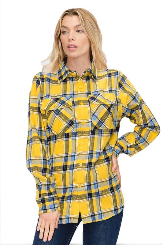 Boyfriend Fit Checker Plaid Flannel Shirt - Jacket