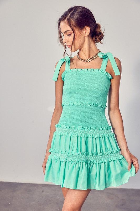 Smocked Tiered Mini Dress - Dresses