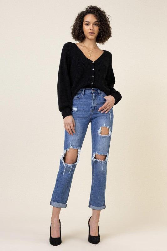 Distressed Boyfriend Jeans - Jeans