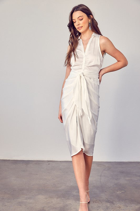 Do + Be Collection Sleeveless Collared Front Tie Midi Dress