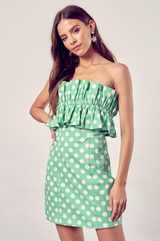 Ruffle Polka Dot Mini Dress - Dresses