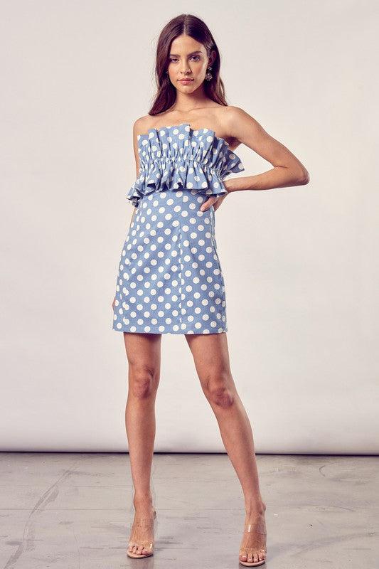 Ruffle Polka Dot Mini Dress - Dresses