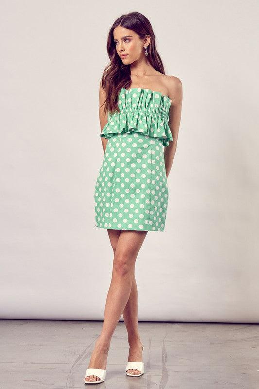 Ruffle Polka Dot Mini Dress - Dresses