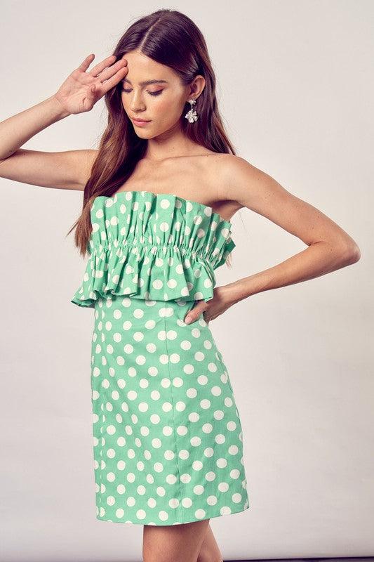 Ruffle Polka Dot Mini Dress - Dresses