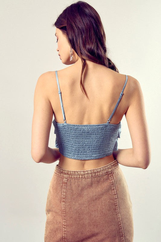 Mustard Seed Front Tie-Up Cami Crop Top