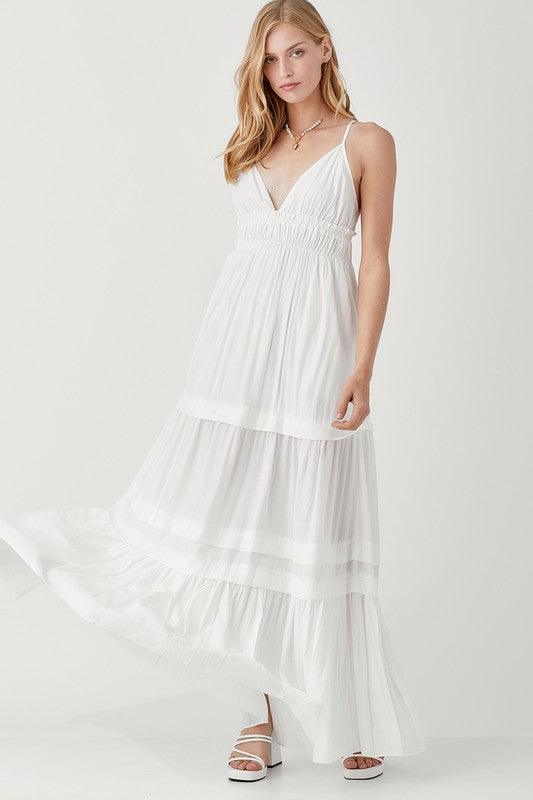 Shirred Ruffle Folded Detail Maxi Dress - Dresses