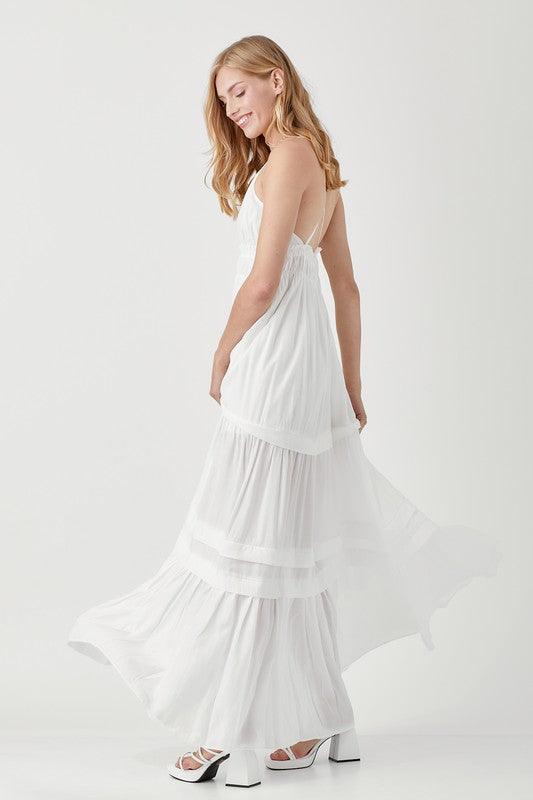 Shirred Ruffle Folded Detail Maxi Dress - Dresses