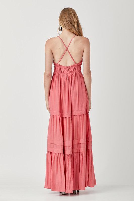 Shirred Ruffle Folded Detail Maxi Dress - Dresses