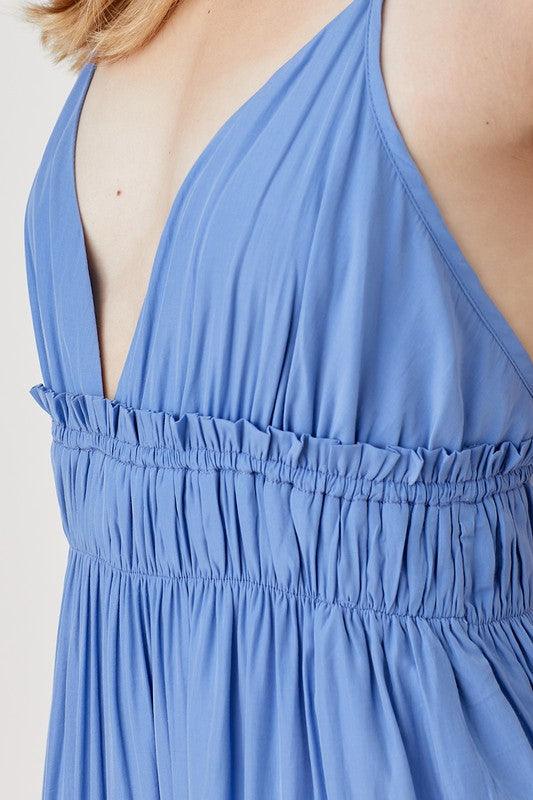 Shirred Ruffle Folded Detail Maxi Dress - Dresses