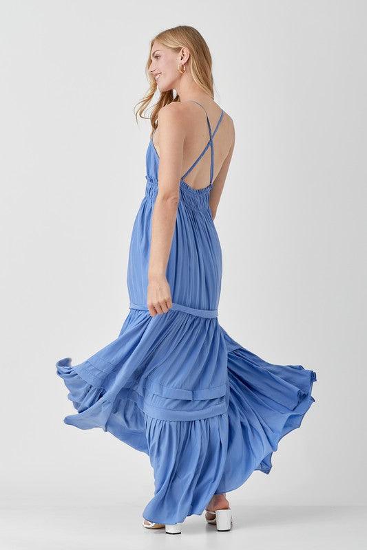 Shirred Ruffle Folded Detail Maxi Dress - Dresses