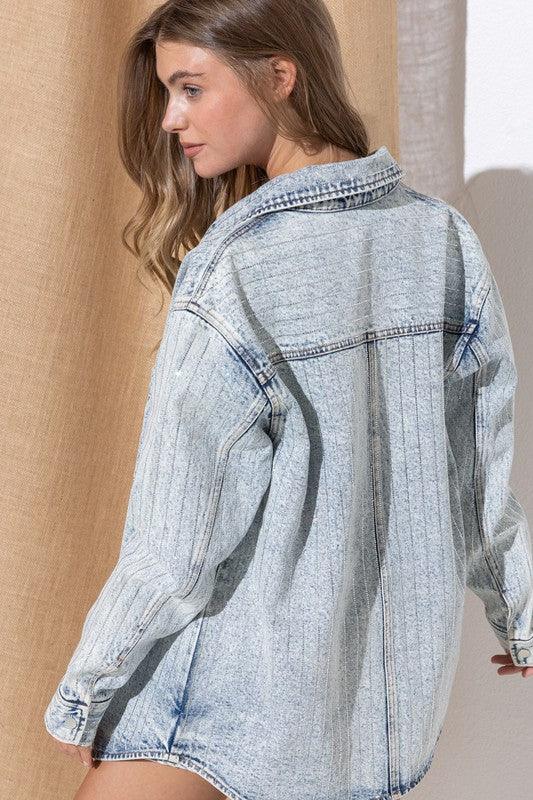 Blue B Sparkle Stone Stripe Denim Jacket - Jacket