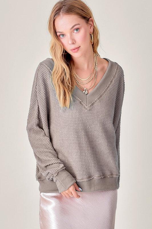 Holly V-Neck Waffle oversized Sweater - Sweater