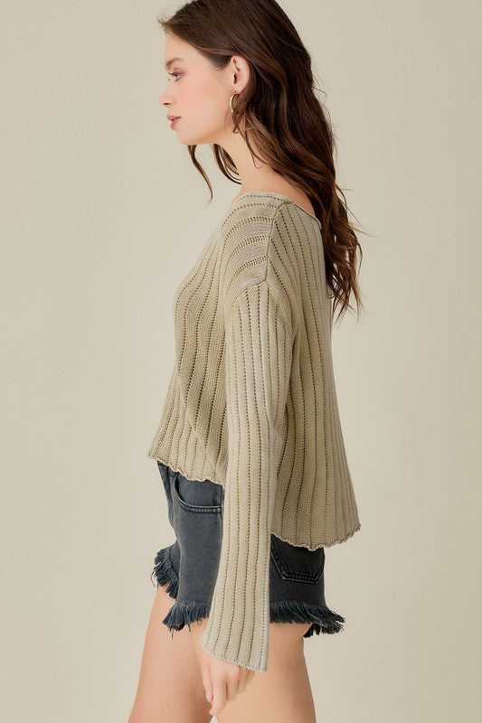 Mustard Seed V-Neck Washed Crop Sweater