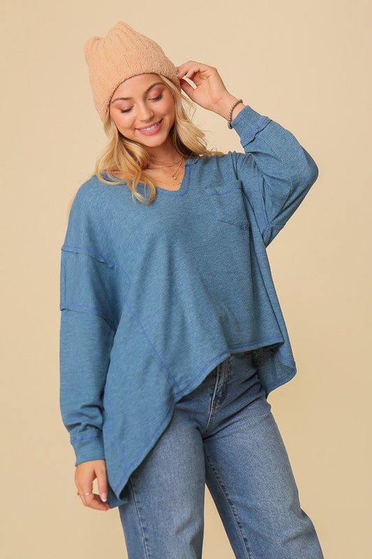 Timing Thermal High Low V-Neck Oversized Sweatshirt