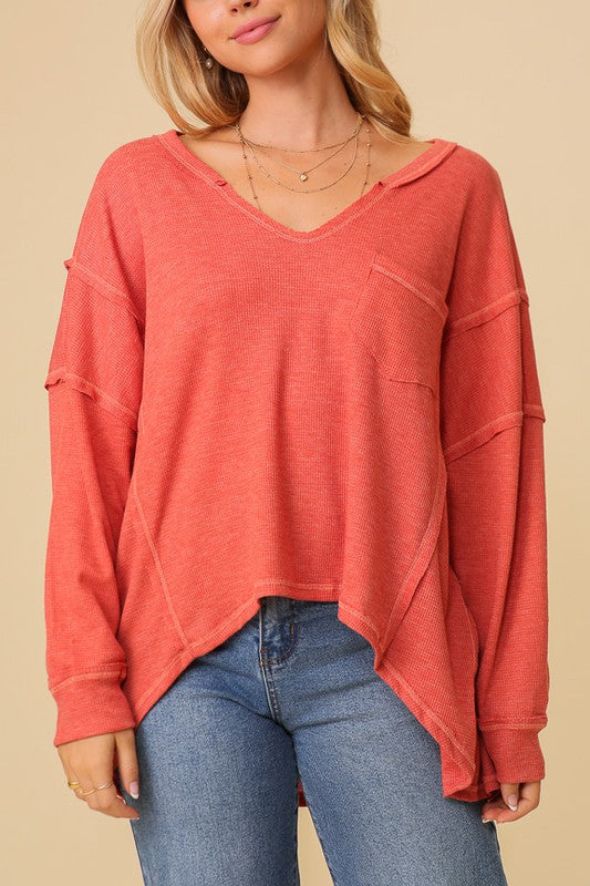 Timing Thermal High Low V-Neck Oversized Sweatshirt