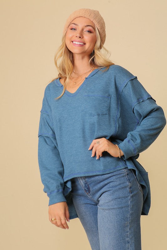 Timing Thermal High Low V-Neck Oversized Sweatshirt