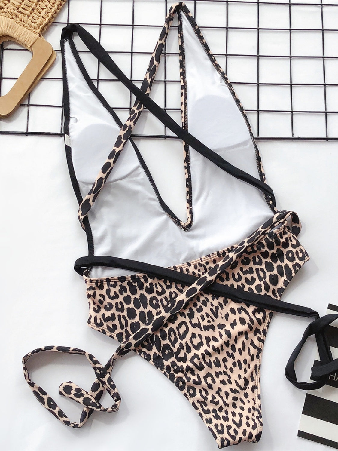 Tied Leopard Plunge One-Piece Swimsuit