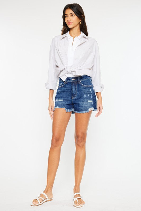 Kan Can USA High Rise No Stitch Frayed Hem Denim Shorts