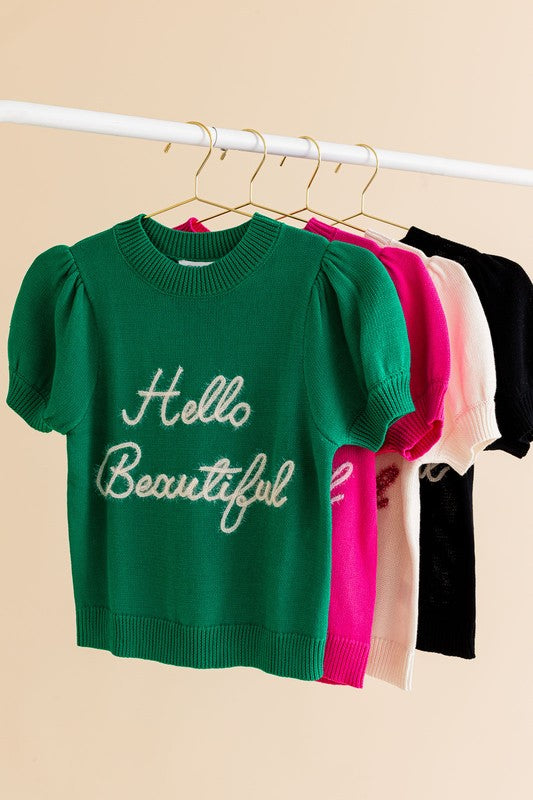 Gilli Hello Beautiful Short Sleeve Sweater Top