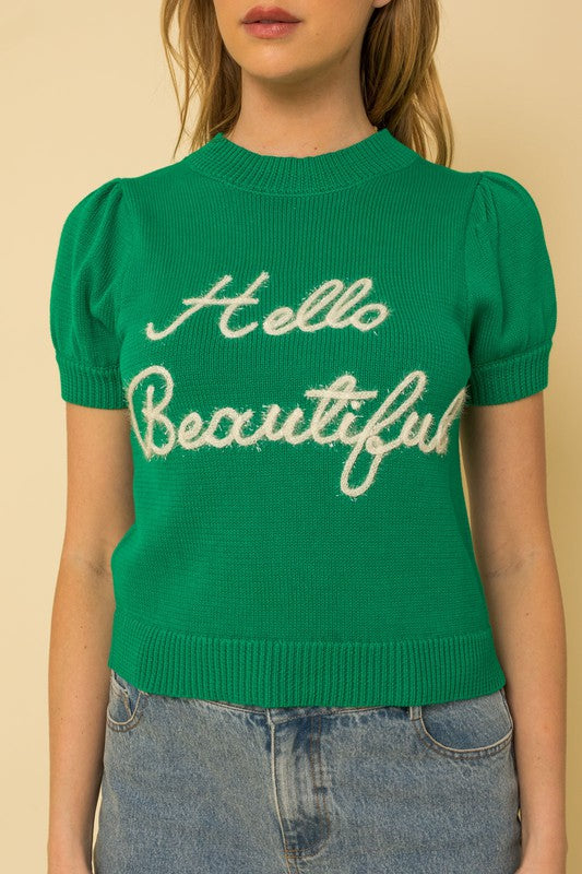 Gilli Hello Beautiful Short Sleeve Sweater Top