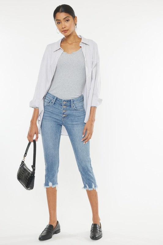 Mid Rise Capri Jean Pants - Jeans