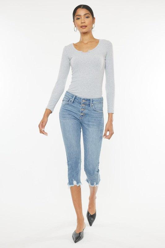 Mid Rise Capri Jean Pants - Jeans