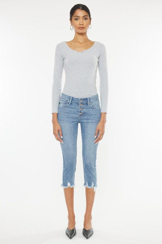 Mid Rise Capri Jean Pants - Jeans