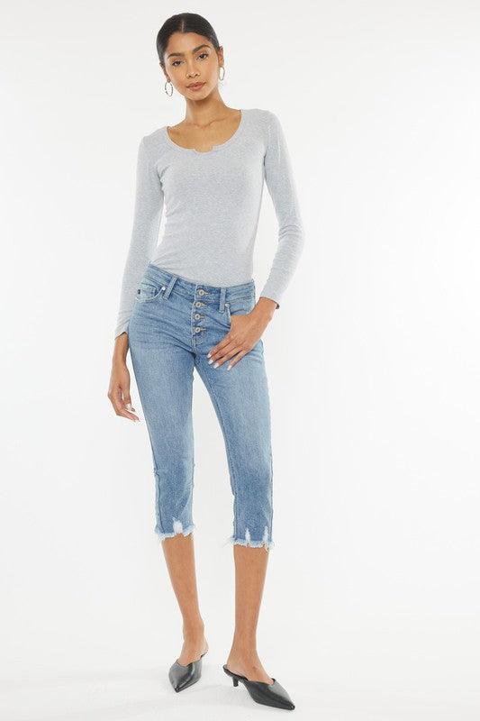 Mid Rise Capri Jean Pants - Jeans