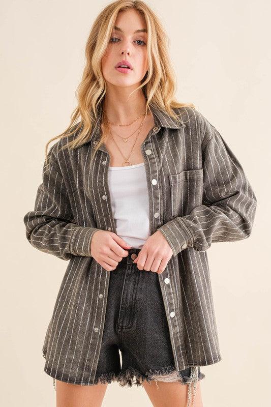 Blue B Sparkle Stone Stripe Denim Jacket - Jacket