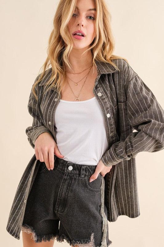 Blue B Sparkle Stone Stripe Denim Jacket - Jacket