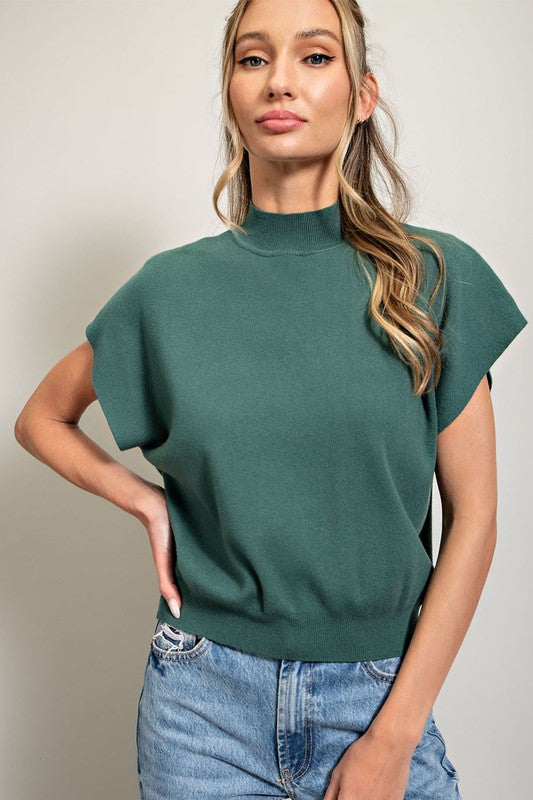 eesome Mock Neck Short Sleeve Sweater Top