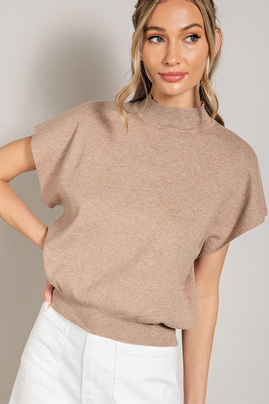 eesome Mock Neck Short Sleeve Sweater Top