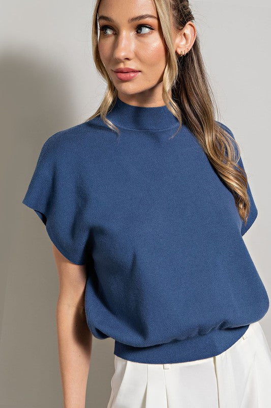 eesome Mock Neck Short Sleeve Sweater Top