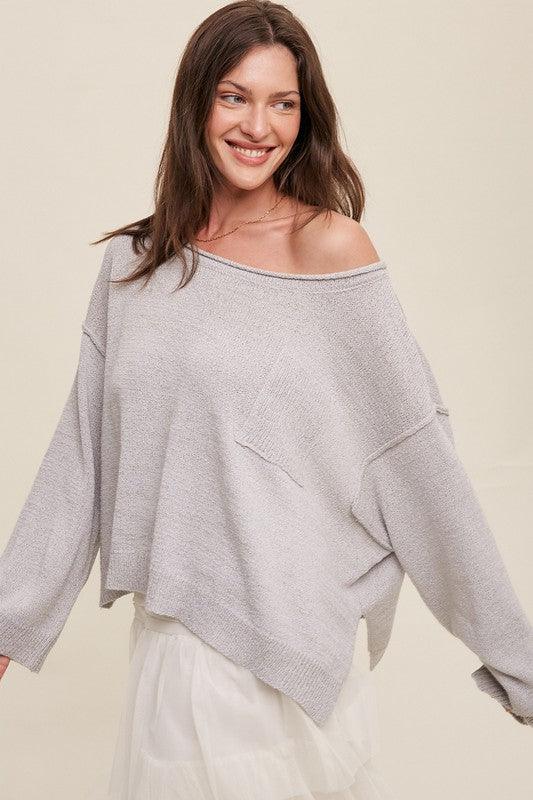 Light Weight Wide Neck Crop Pullover Knit Sweater - Sweater